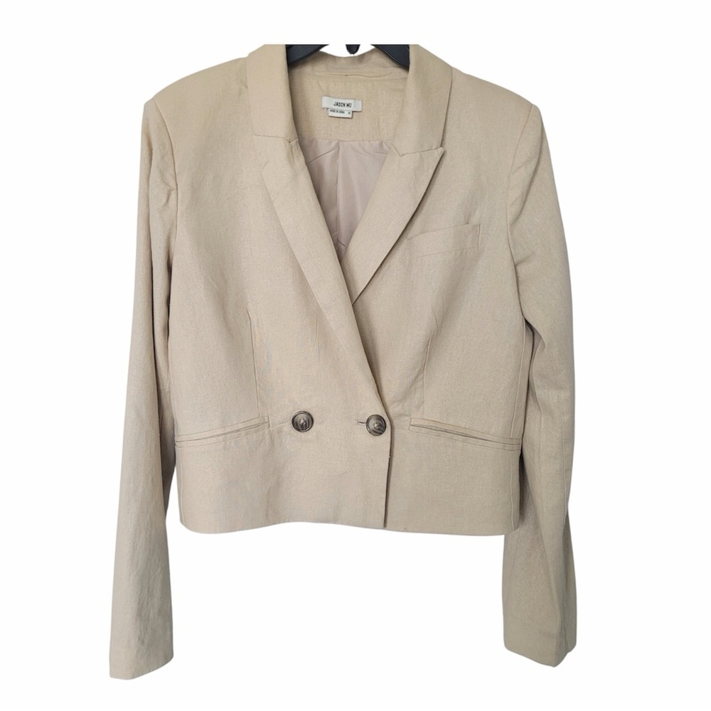 ✅ Jason Wu Linen blend Blazer camel color fully line cropped size M